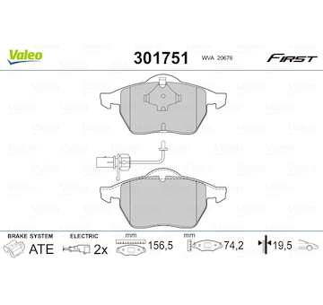 Sada brzdových destiček, kotoučová brzda VALEO 301751