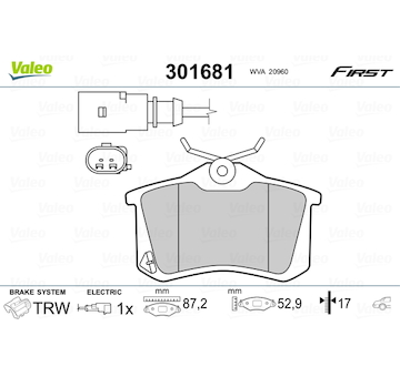 Sada brzdových destiček, kotoučová brzda VALEO 301681