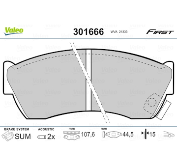 Sada brzdových destiček, kotoučová brzda VALEO 301666