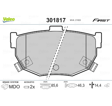 Sada brzdových destiček, kotoučová brzda VALEO 301817