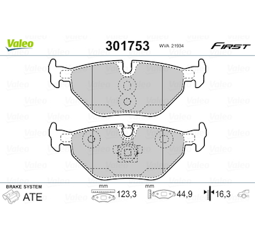 Sada brzdových destiček, kotoučová brzda VALEO 301753