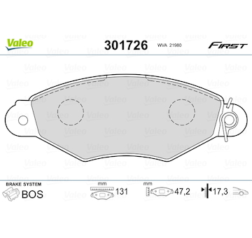 Sada brzdových destiček, kotoučová brzda VALEO 301726