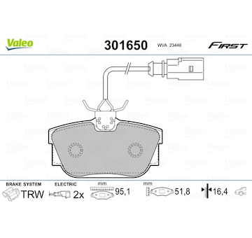 Sada brzdových destiček, kotoučová brzda VALEO 301650