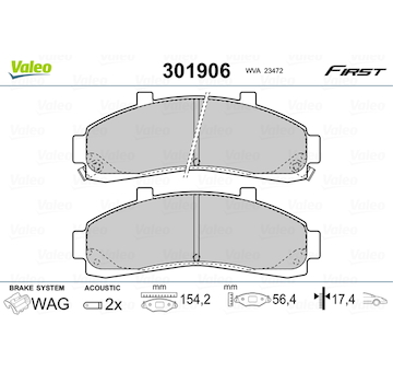 Sada brzdových destiček, kotoučová brzda VALEO 301906