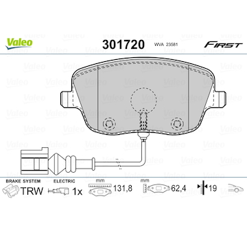 Sada brzdových destiček, kotoučová brzda VALEO 301720