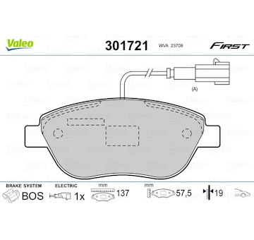 Sada brzdových destiček, kotoučová brzda VALEO 301721