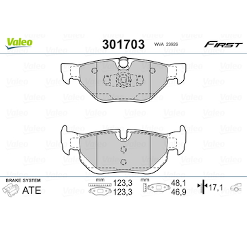 Sada brzdových destiček, kotoučová brzda VALEO 301703
