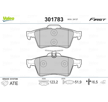 Sada brzdových destiček, kotoučová brzda VALEO 301783