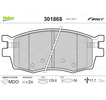 Sada brzdových destiček, kotoučová brzda VALEO 301868