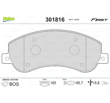 Sada brzdových destiček, kotoučová brzda VALEO 301816